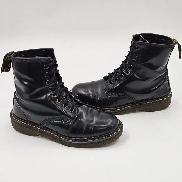 Vintage Doc Dr Martens 1460 US Mens 6 Made in England Boots Shiny Black Leather