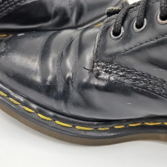 Vintage Doc Dr Martens 1460 US Mens 6 Made in England Boots Shiny Black Leather