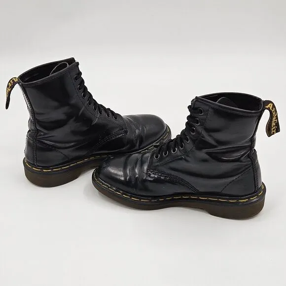 Vintage Doc Dr Martens 1460 US Mens 6 Made in England Boots Shiny Black Leather