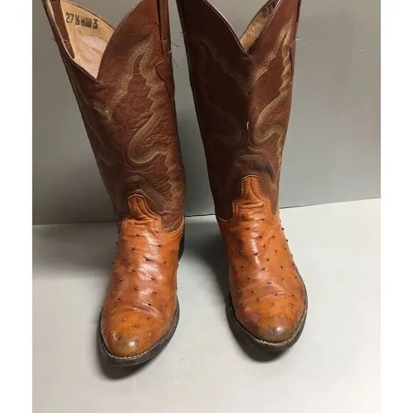 Vintage Don Cuco Tan Ostrich Quill Leather Mens western boots size 27.5  US‎ 8M