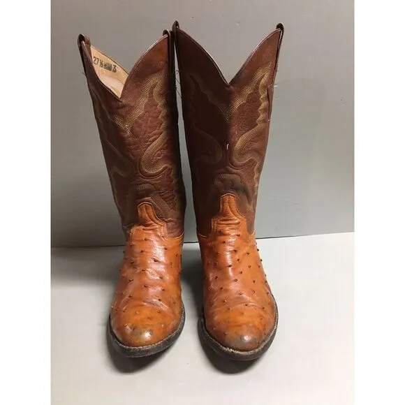 Vintage Don Cuco Tan Ostrich Quill Leather Mens western boots size 27.5  US‎ 8M