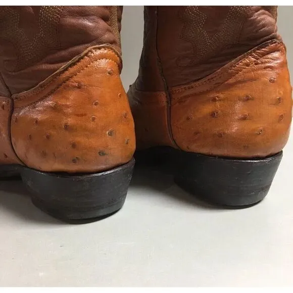 Vintage Don Cuco Tan Ostrich Quill Leather Mens western boots size 27.5  US‎ 8M