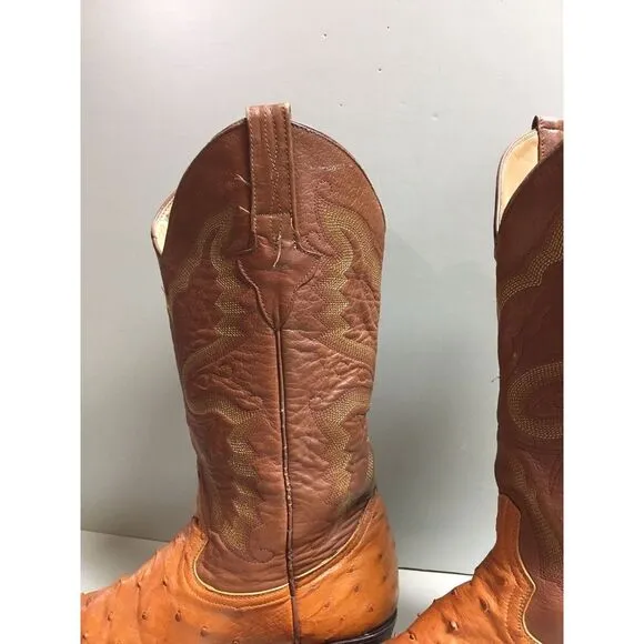 Vintage Don Cuco Tan Ostrich Quill Leather Mens western boots size 27.5  US‎ 8M