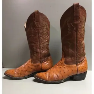 Vintage Don Cuco Tan Ostrich Quill Leather Mens western boots size 27.5  US‎ 8M
