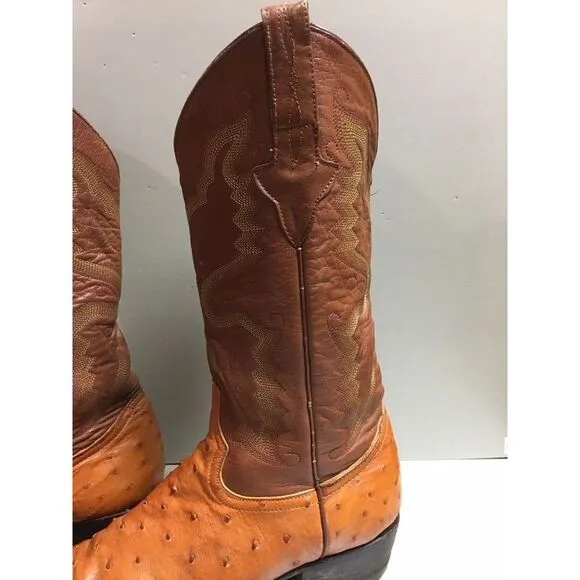 Vintage Don Cuco Tan Ostrich Quill Leather Mens western boots size 27.5  US‎ 8M