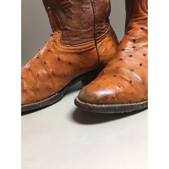 Vintage Don Cuco Tan Ostrich Quill Leather Mens western boots size 27.5  US‎ 8M
