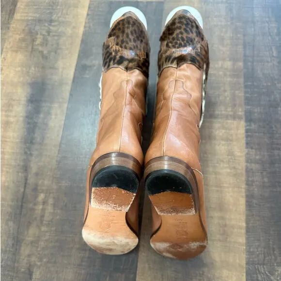 Vintage Donna Carolina Leather Animal Print Western Cowboy Boots Size 36.5/6.5