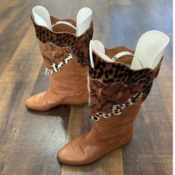 Vintage Donna Carolina Leather Animal Print Western Cowboy Boots Size 36.5/6.5