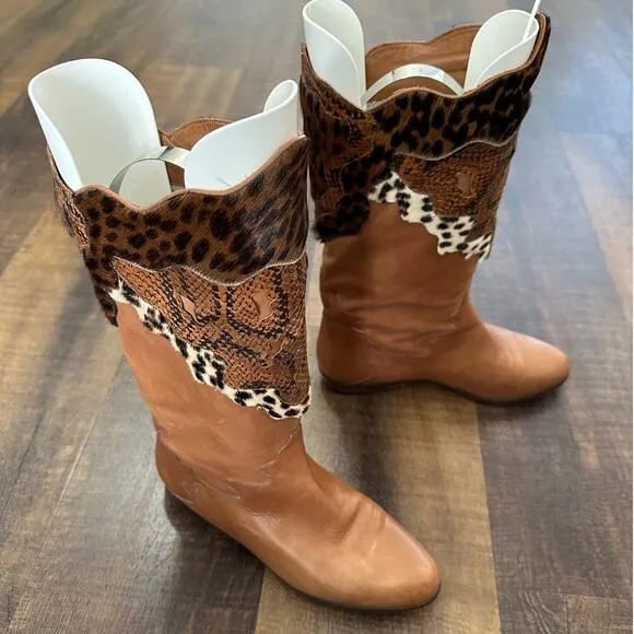 Vintage Donna Carolina Leather Animal Print Western Cowboy Boots Size 36.5/6.5