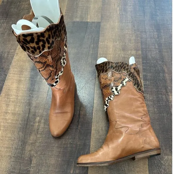 Vintage Donna Carolina Leather Animal Print Western Cowboy Boots Size 36.5/6.5