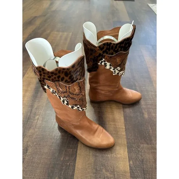 Vintage Donna Carolina Leather Animal Print Western Cowboy Boots Size 36.5/6.5