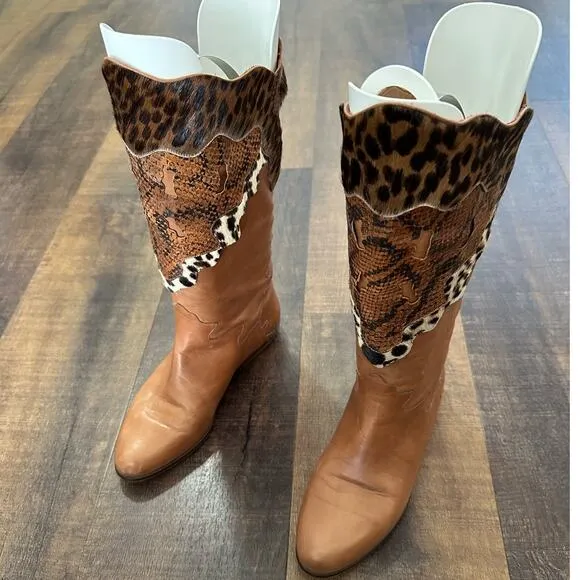 Vintage Donna Carolina Leather Animal Print Western Cowboy Boots Size 36.5/6.5