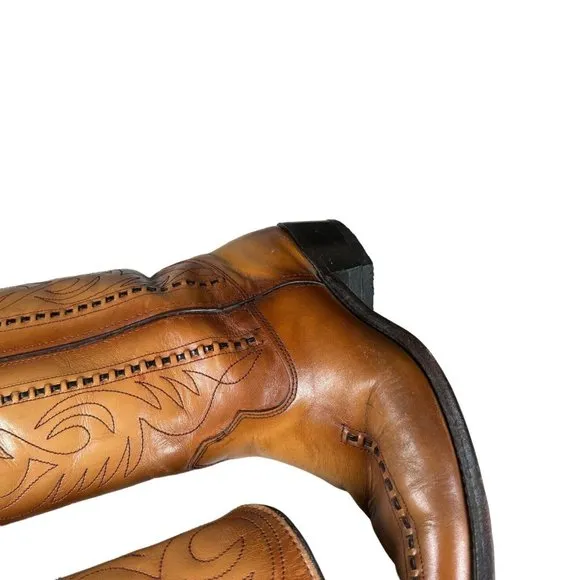 Vintage Double-H Cowboy Western Boots USA Made Patina Saddle Stitch Men's 10.5 D