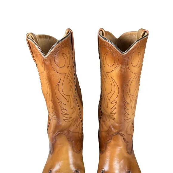 Vintage Double-H Cowboy Western Boots USA Made Patina Saddle Stitch Men's 10.5 D