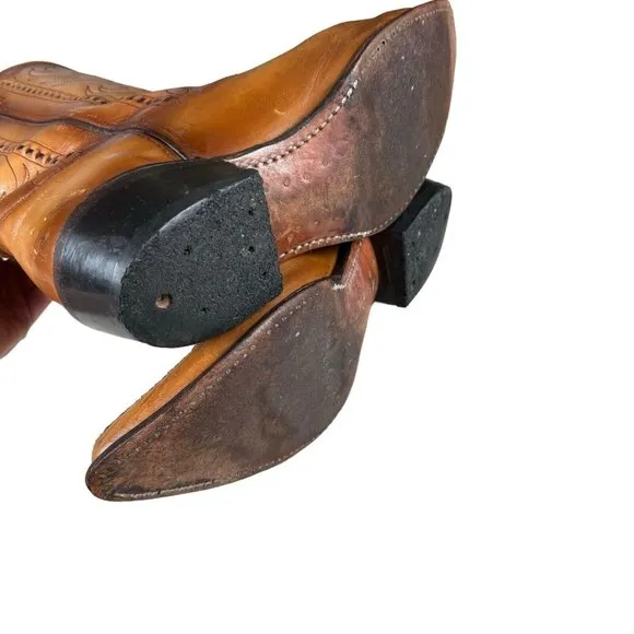 Vintage Double-H Cowboy Western Boots USA Made Patina Saddle Stitch Men's 10.5 D