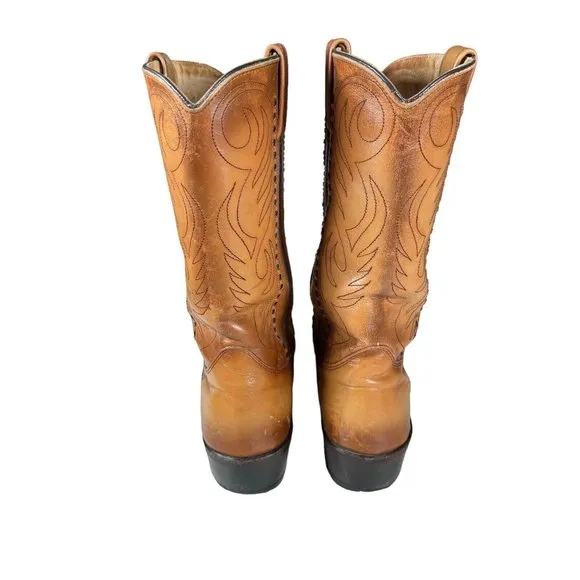 Vintage Double-H Cowboy Western Boots USA Made Patina Saddle Stitch Men's 10.5 D