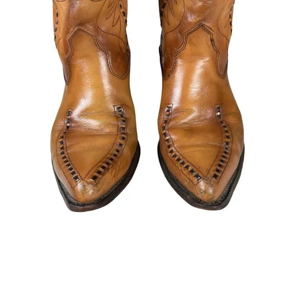 Vintage Double-H Cowboy Western Boots USA Made Patina Saddle Stitch Men's 10.5 D