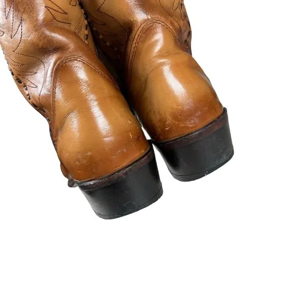 Vintage Double-H Cowboy Western Boots USA Made Patina Saddle Stitch Men's 10.5 D