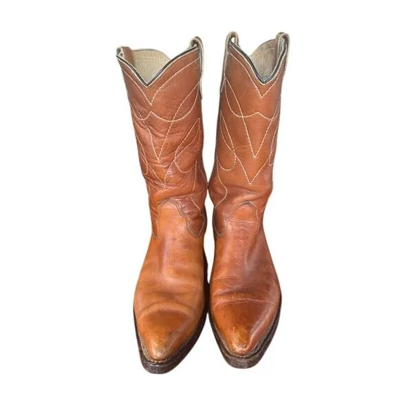 Vintage Double H mens Western Boots cowboy brown leather embroidered men's 10 D