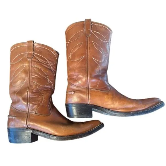 Vintage Double H mens Western Boots cowboy brown leather embroidered men's 10 D
