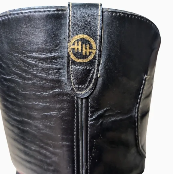 Vintage Double H Thick Black Leather Western Cowboy Boots Mens Size 7.5 EE