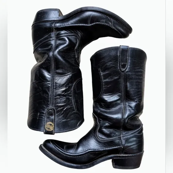 Vintage Double H Thick Black Leather Western Cowboy Boots Mens Size 7.5 EE