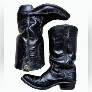 Vintage Double H Thick Black Leather Western Cowboy Boots Mens Size 7.5 EE