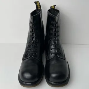 Vintage Dr. Martens Black Boots with Smooth Leather and Lace-Up Design