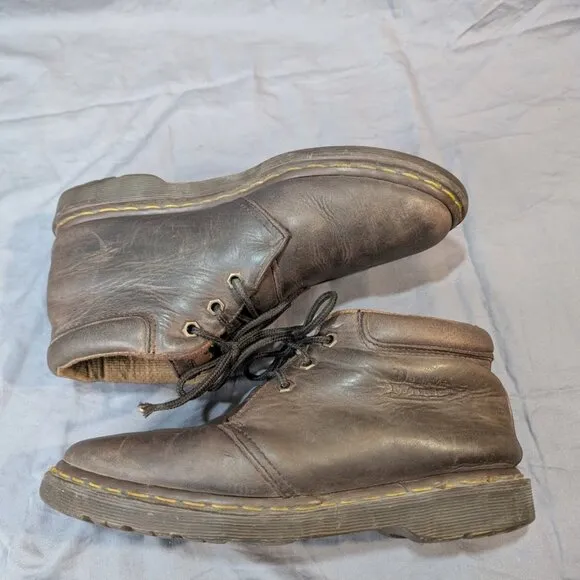 Vintage Dr Martens Distressed Brown Leather Low Boots Made in England Size 8