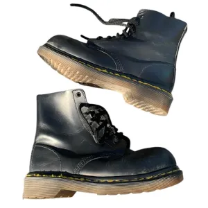 Vintage Dr. Martens England Black Steel Toe 7 Eye Leather Boots UK 4