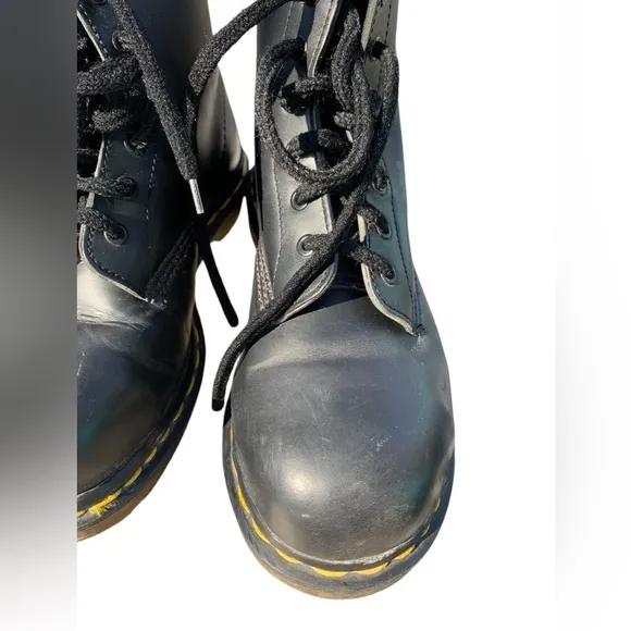 Vintage Dr. Martens England Black Steel Toe 7 Eye Leather Boots UK 4