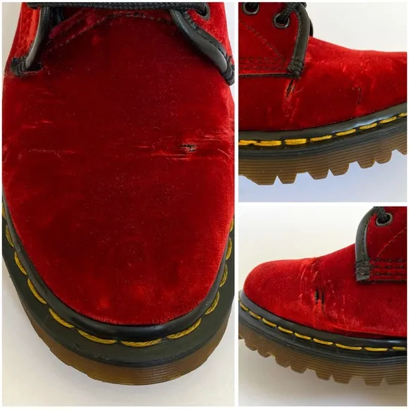 VINTAGE DR. MARTENS RED VELVET ORIGINAL 1460 ANKLE BOOTS