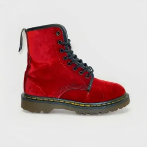 VINTAGE DR. MARTENS RED VELVET ORIGINAL 1460 ANKLE BOOTS