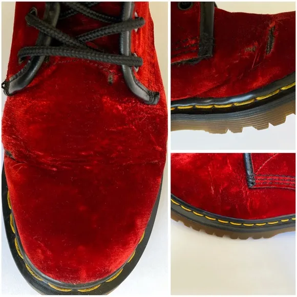 VINTAGE DR. MARTENS RED VELVET ORIGINAL 1460 ANKLE BOOTS