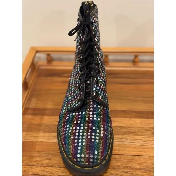 Vintage Dr. Martens Men's 1460 Pascal Silver Metallic Boots Made in England Sz 8