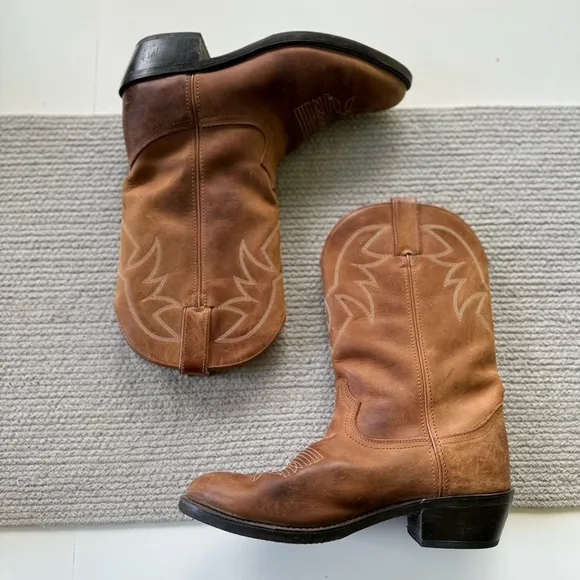 Vintage Durango Light Brown Leather Embroidered Cowboy Boots Men’s 8 / Wmn’s 9.5
