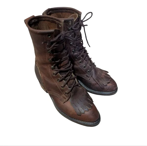 Vintage Durango Roper Boots size 7 Leather Kiltie Western Cowgirl Vibram Sole