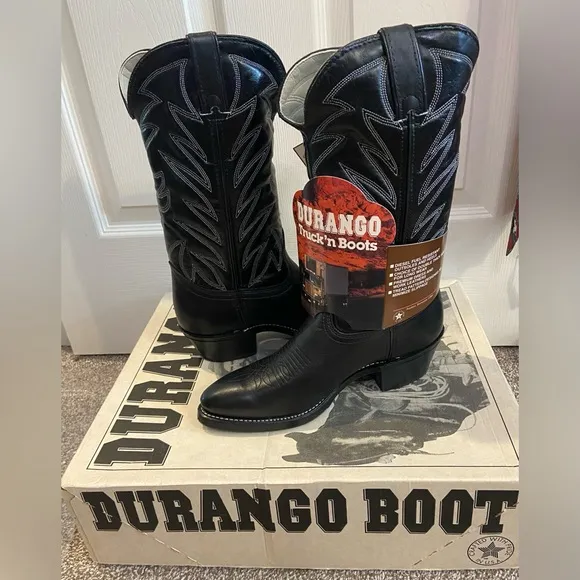 Vintage DURANGO Truck'n Boots Black Leather Western Country USA 7.5D