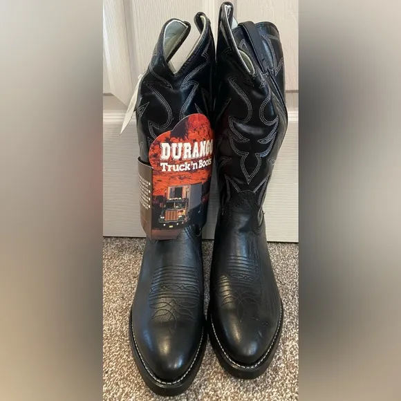 Vintage DURANGO Truck'n Boots Black Leather Western Country USA 7.5D