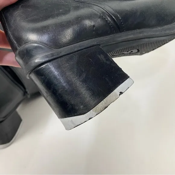 Vintage Ecco y2k square toe leather ankle boots grunge gothic minimalist goth