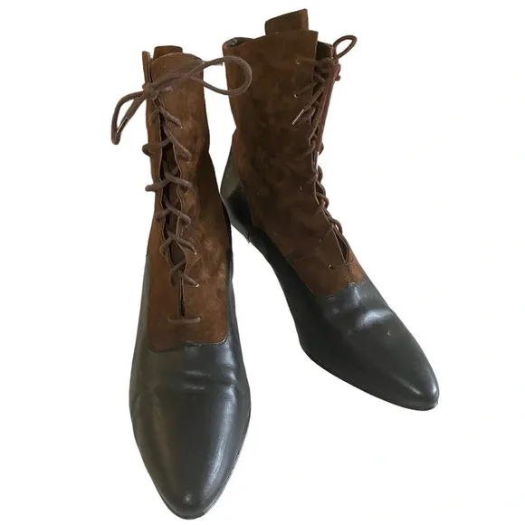 Vintage Edwardian Granny Boots Two Tone 9.5
