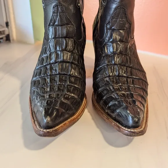 Vintage El Padrino 8 Black Cowboy Boots Embossed Leather Embroidered Boh…
