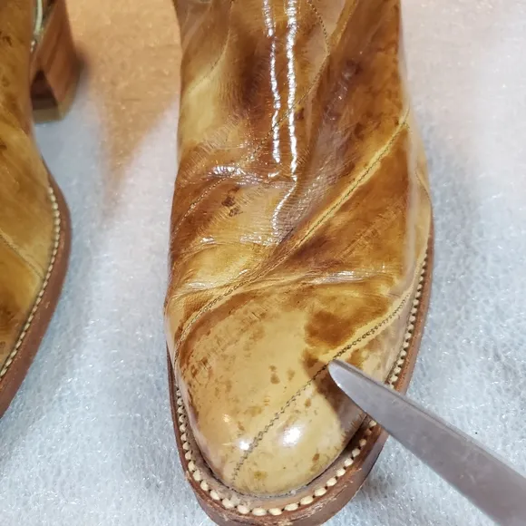 Vintage Exotic Eel Skin Cowboy Boots Men's US Size 10.5 Made In USA Flaws