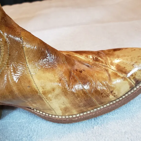 Vintage Exotic Eel Skin Cowboy Boots Men's US Size 10.5 Made In USA Flaws