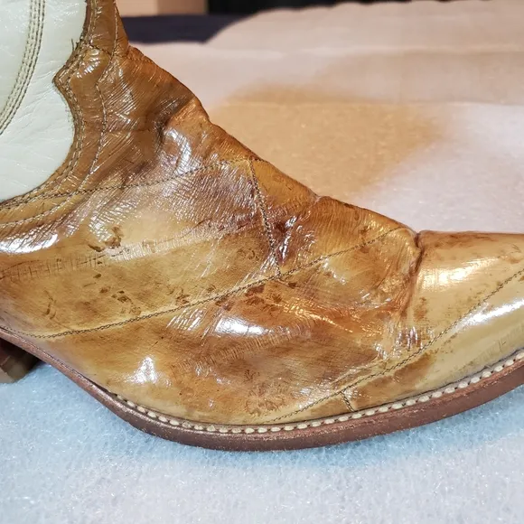 Vintage Exotic Eel Skin Cowboy Boots Men's US Size 10.5 Made In USA Flaws