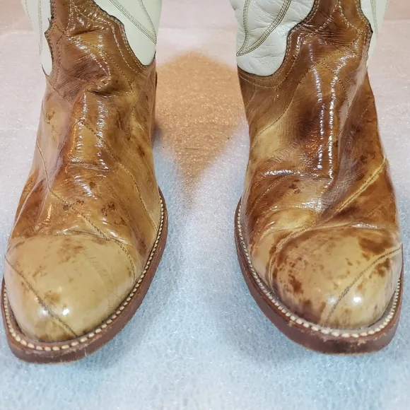 Vintage Exotic Eel Skin Cowboy Boots Men's US Size 10.5 Made In USA Flaws