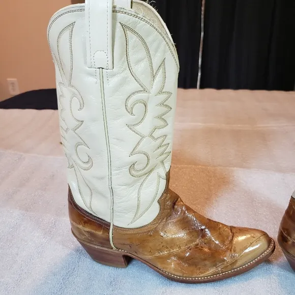 Vintage Exotic Eel Skin Cowboy Boots Men's US Size 10.5 Made In USA Flaws