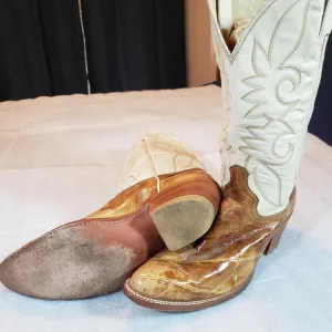 Vintage Exotic Eel Skin Cowboy Boots Men's US Size 10.5 Made In USA Flaws