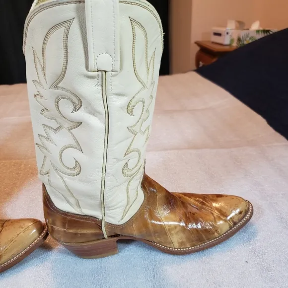 Vintage Exotic Eel Skin Cowboy Boots Men's US Size 10.5 Made In USA Flaws
