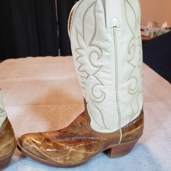 Vintage Exotic Eel Skin Cowboy Boots Men's US Size 10.5 Made In USA Flaws
